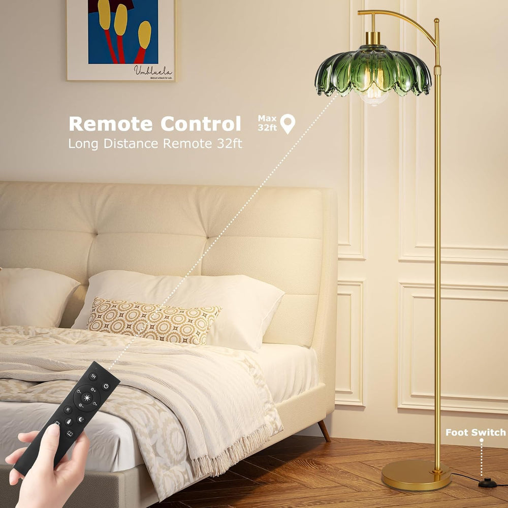 QIYIZM Glass Floor Lamp for Living Room,Bedroom,Gold Dimmable Standing Lamp w...