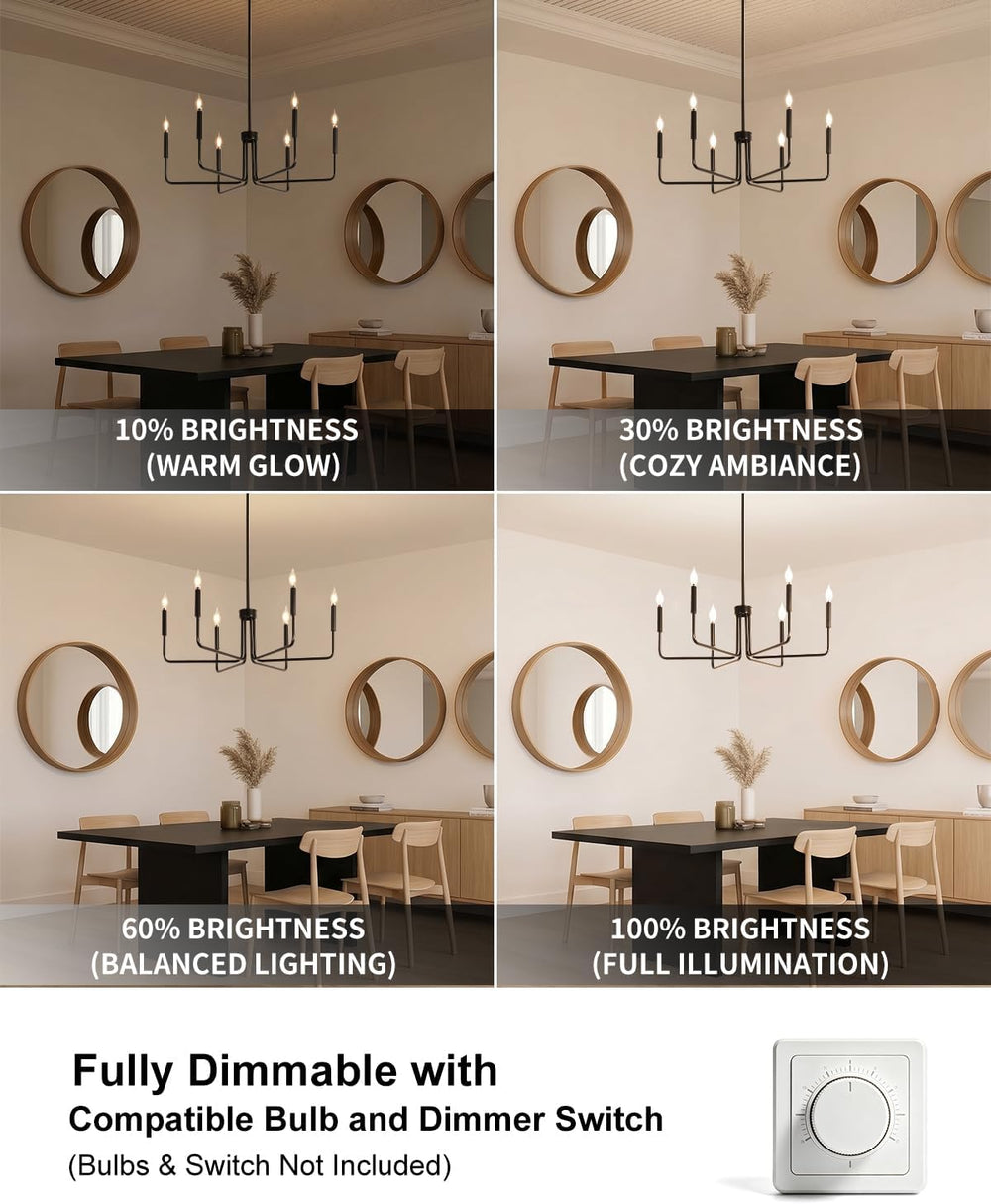 Black Chandelier for Dining Room, Modern 6-Light Farmhouse Chandeliers Lighti...
