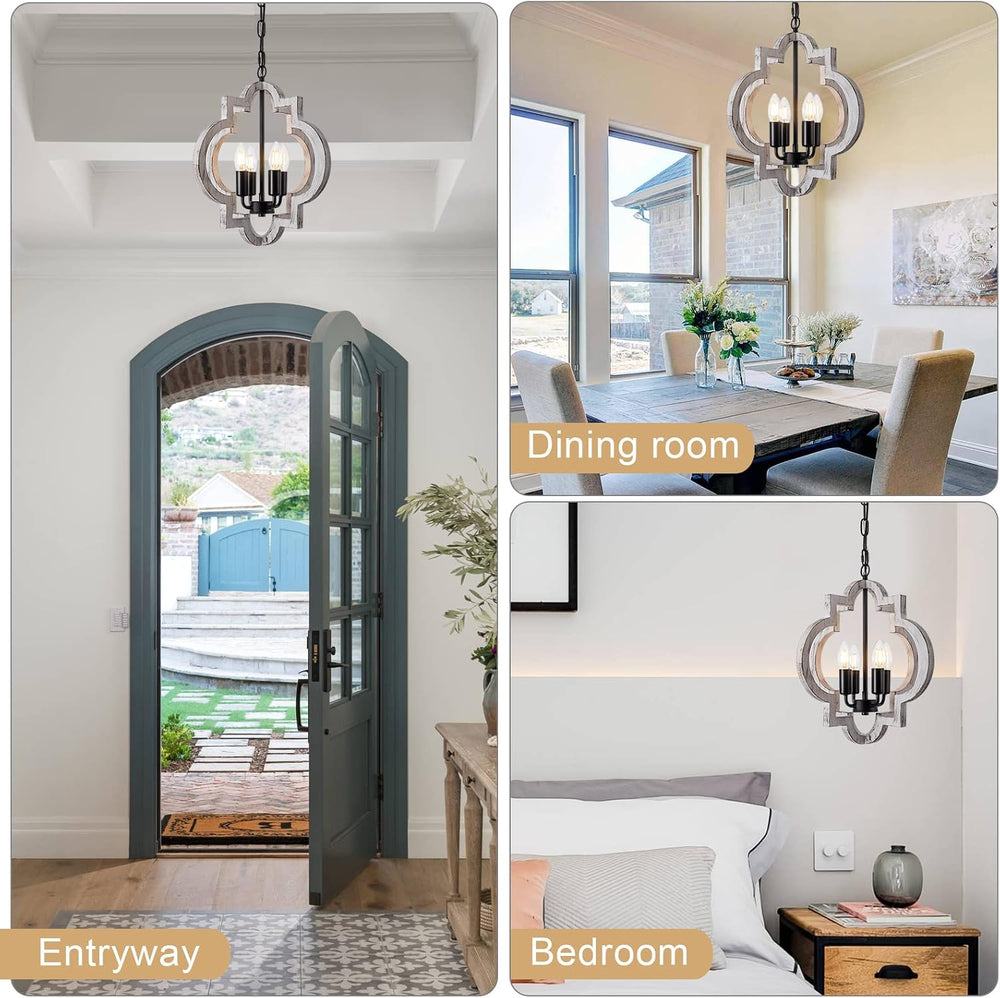 4-Light 15" Farmhouse Orb Chandelier Rustic Handmade Distressed White Wo...