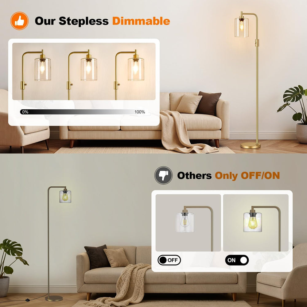 【Upgraded】 Dimmable Floor Lamp for Living Room with Seeded Glass Lampshade, G...