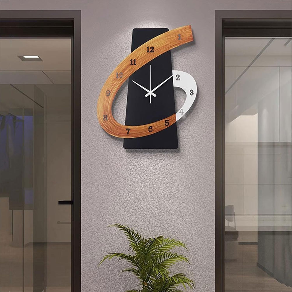 Modern Large Decorative Wall Clock，17 inch Black Silent Non-Ticking Nordic Me...