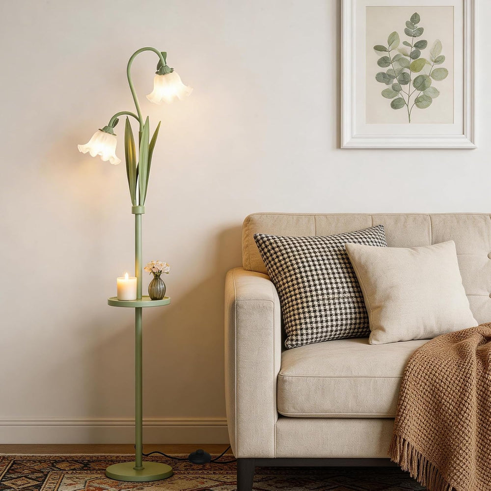 Funky Flower Floor Lamp with Table, Adjustable Gooseneck Floor Lamp with 3 Co...