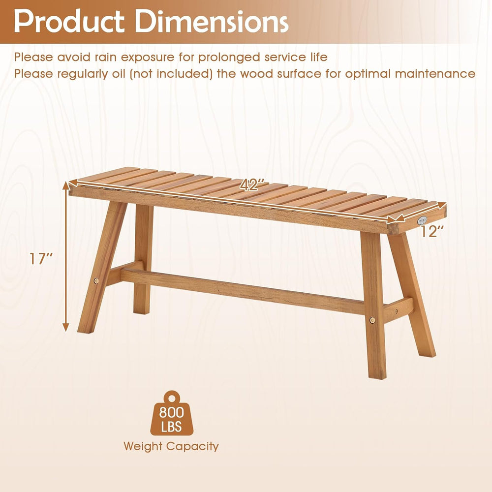 Tangkula Acacia Wood Outdoor Garden Bench, 2-Person Patio Backless Bench with...