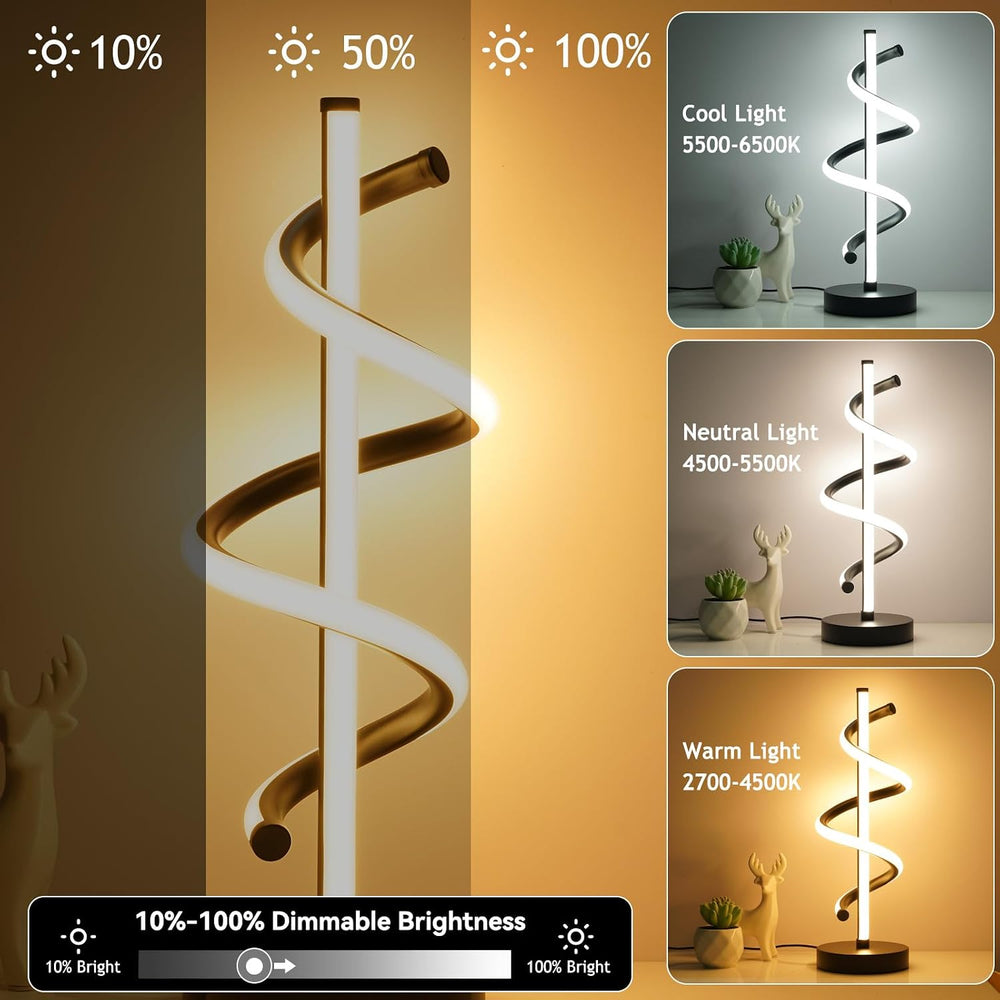 NUÜR Black Spiral LED Table Lamp, Dimmable Metallic Bedside Lamp