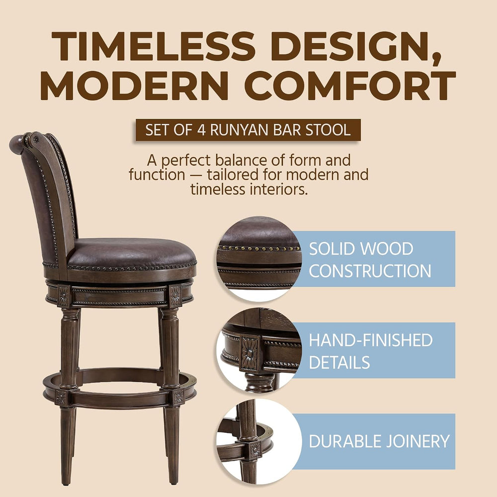 ROME + OAK Set of 4 Runyan 31" Swivel Bar Stool, High Back Barstool in D...