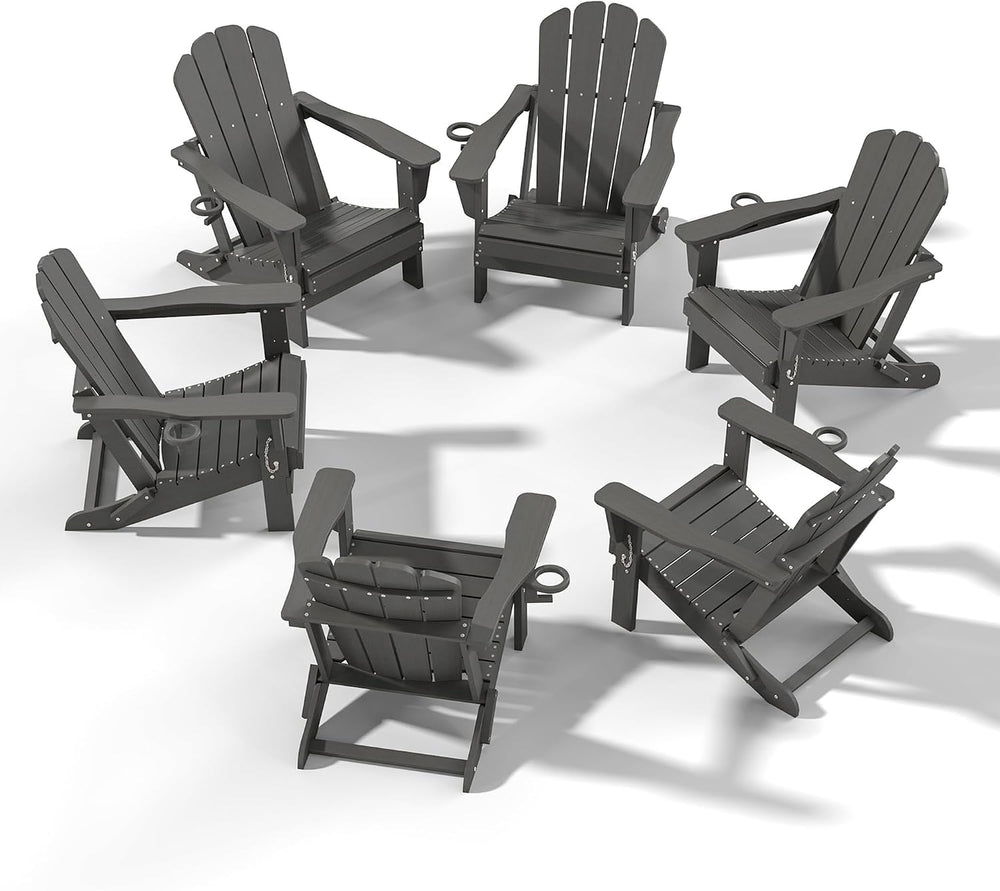 Domi Folding Adirondack Chairs Set of 6, HDPE All-Weather Outdoor Chairs with...