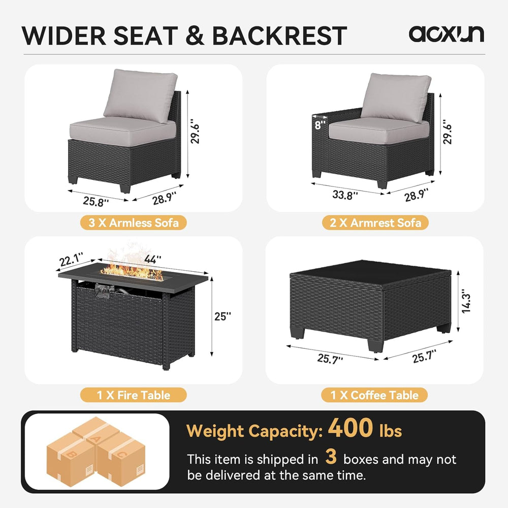 Aoxun Outdoor Patio Furniture Set with 44'' Fire Pit Table, 7 Pcs Out...