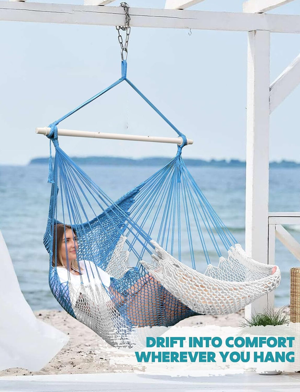 Chihee Handwoven Hammock Chair 7.9ft Detachable Strong Metal Spreader Bar