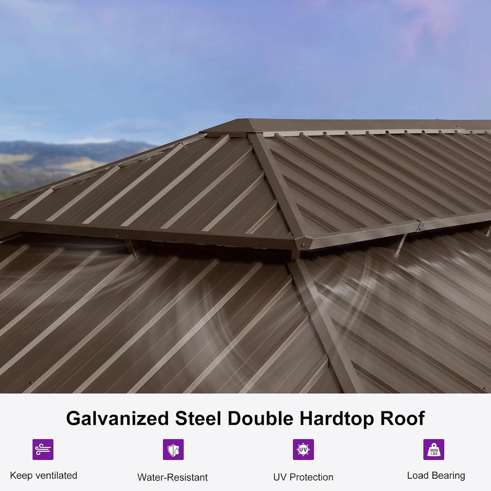 PURPLE LEAF Patio Hardtop Gazebo 14' x 24' Bronze Frame Double Roof K...