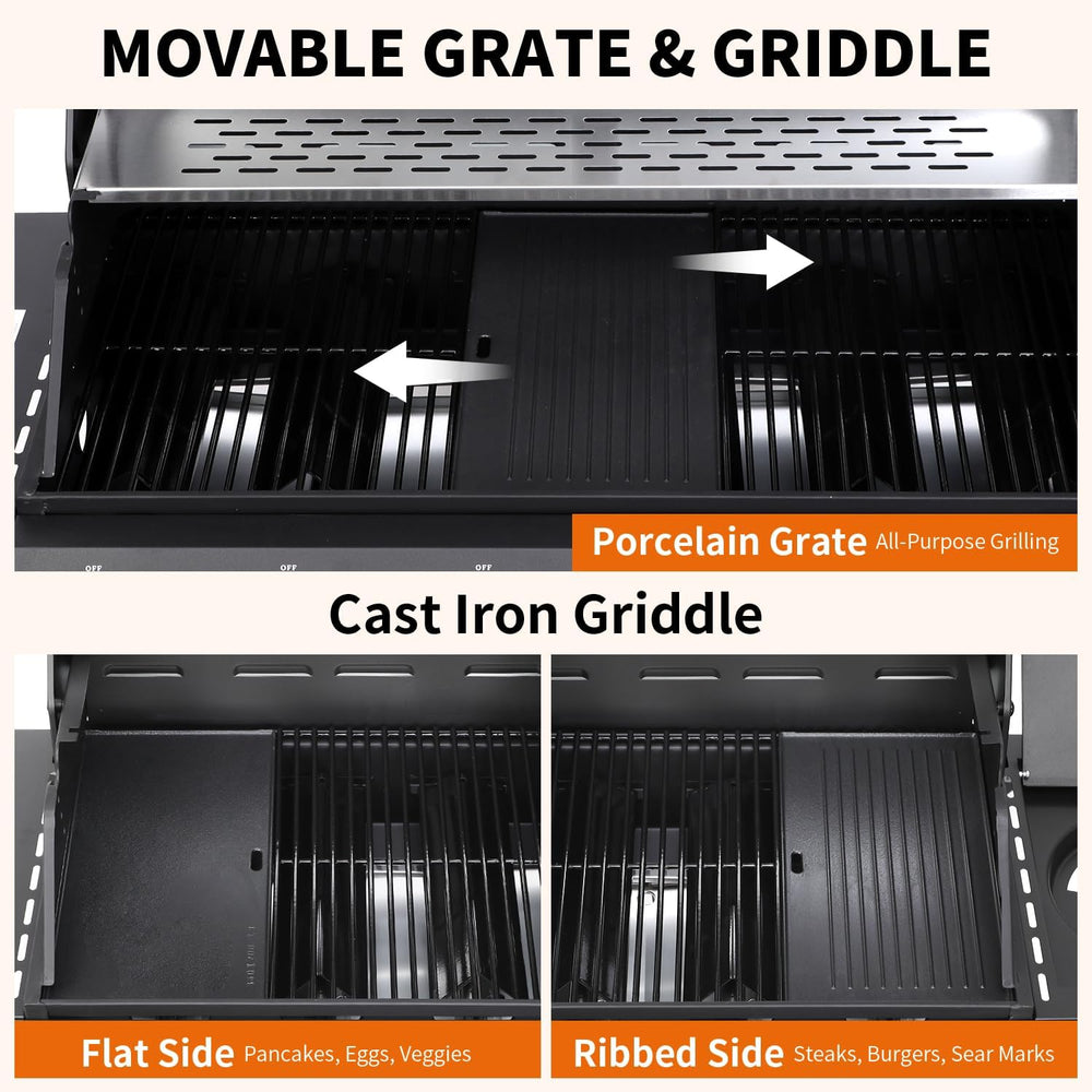 6-Burner Gas Grill with Side Burner, Griddle Combo, 69K BTU