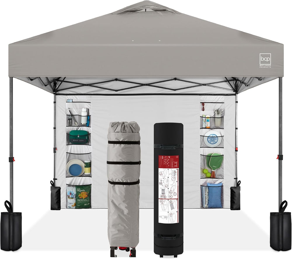 Best Choice Products 10x10 Pop Up Canopy Tent with Sidewall, Light Gray