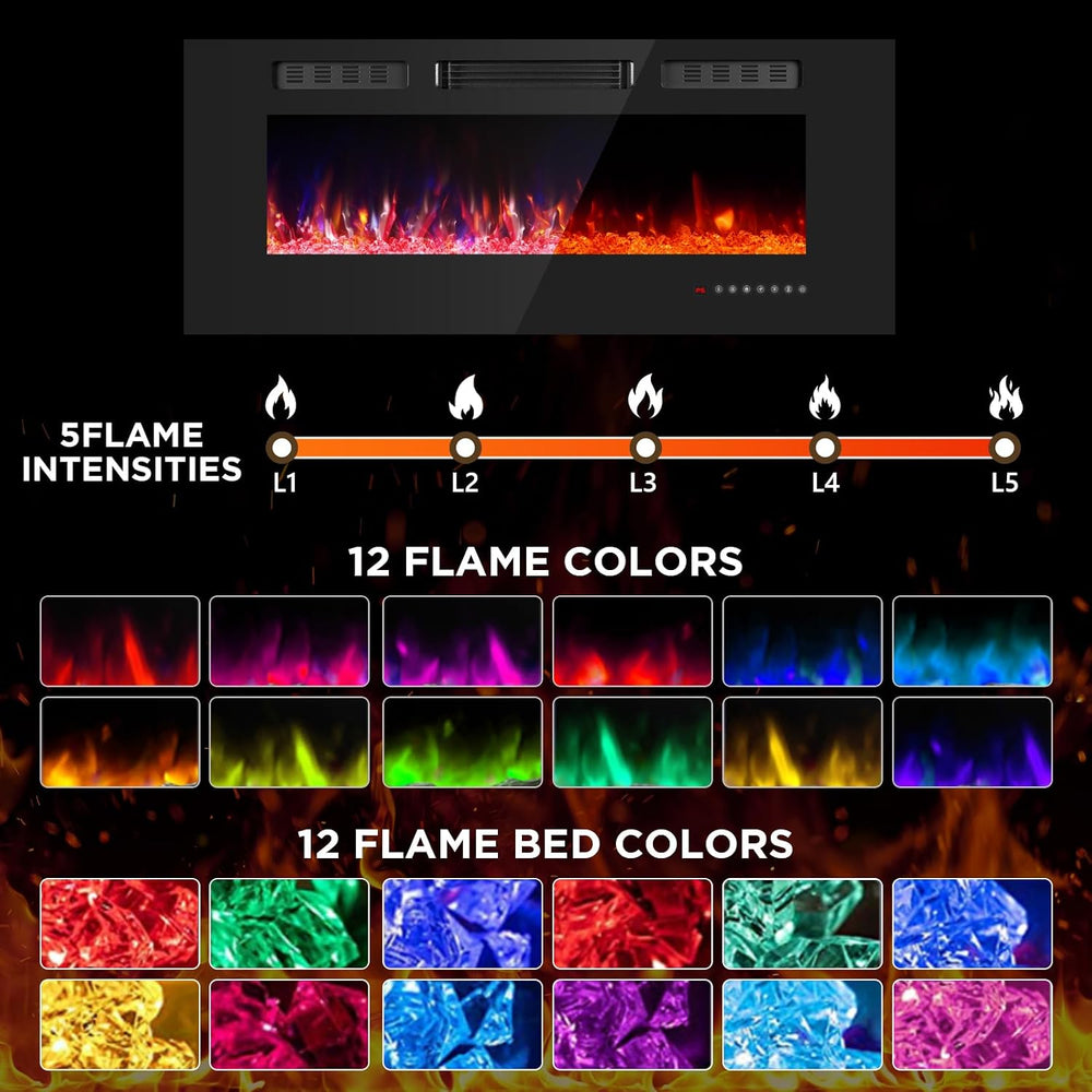 42 Inch Electric Fireplace with Crystal, Electric Fireplaces Insert, Wall Mou...
