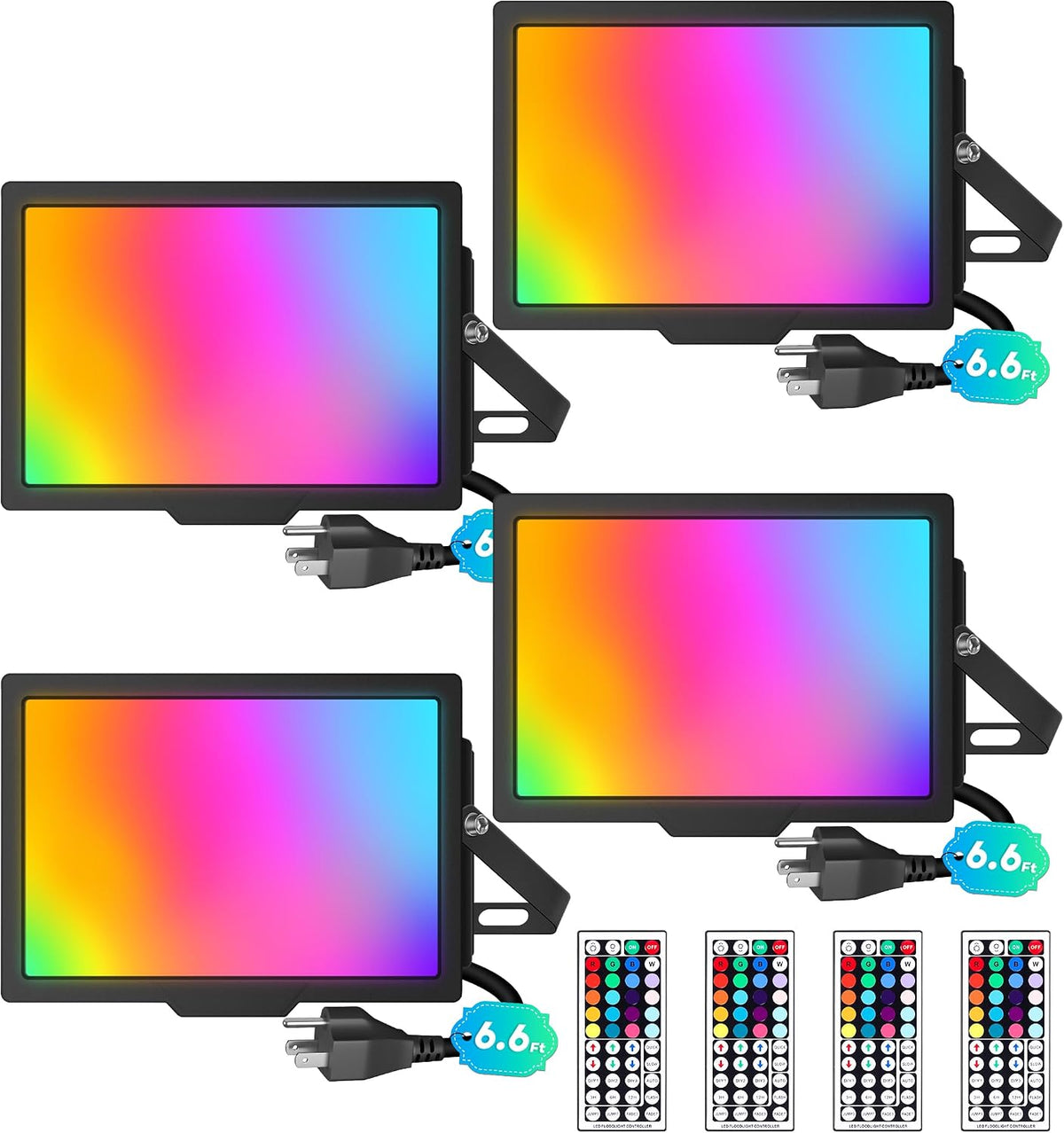 TigQiang 4 Pack 50W RGB Flood Light, IP66 RGB floodlight for Halloween