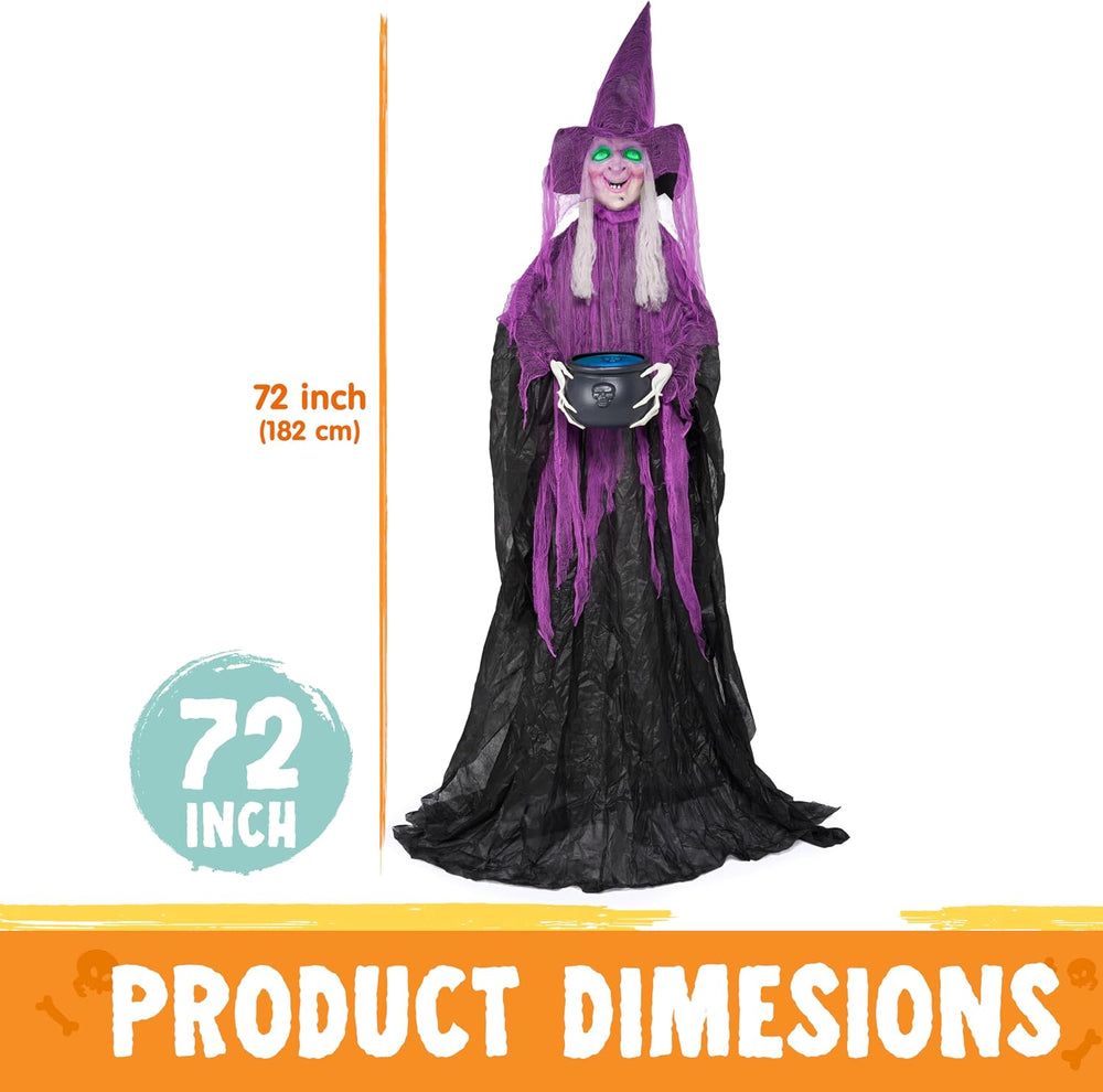 JOYIN Halloween Decorations Standing Witch with Cauldron, Scary Ghost Decor w...