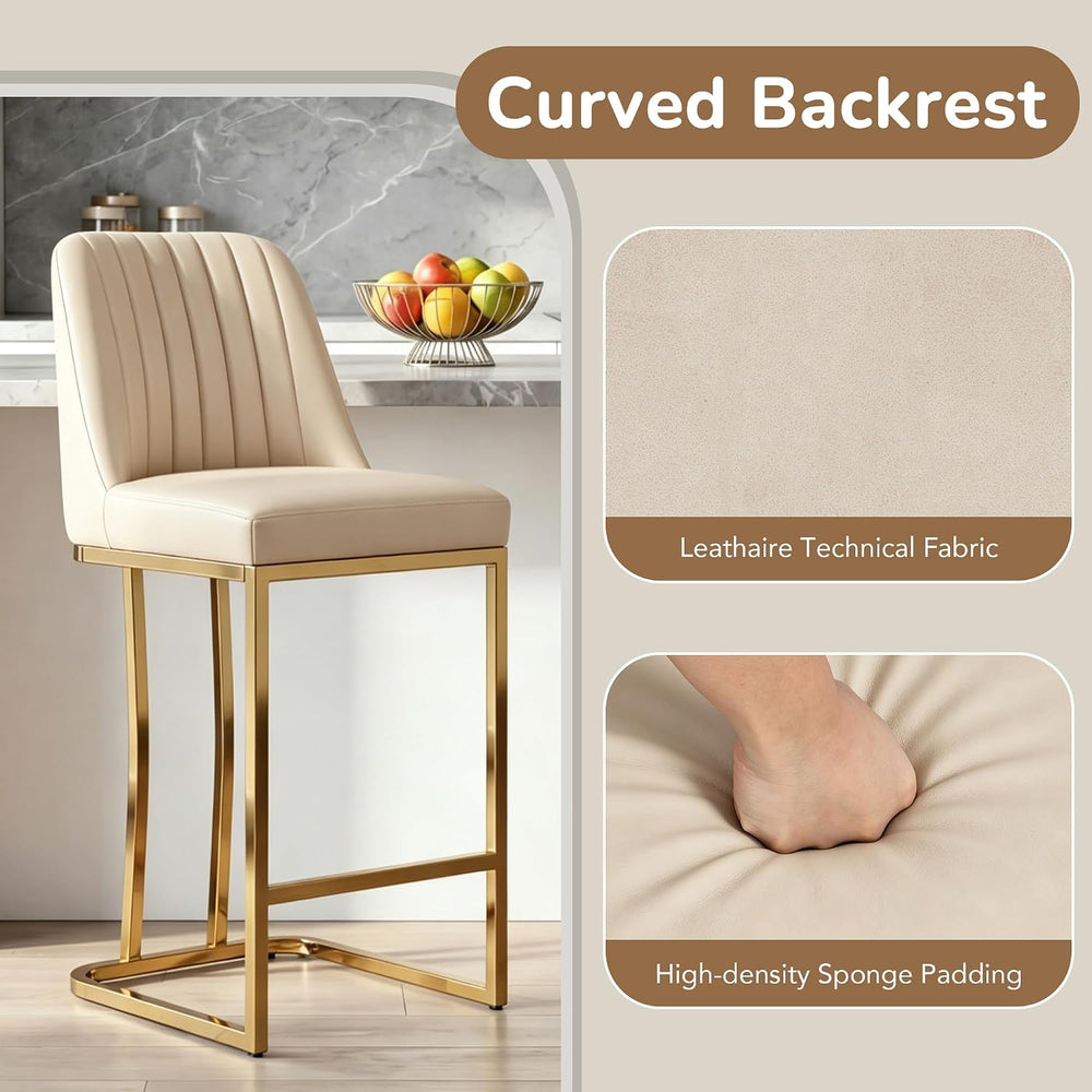 LSSBOUGHT Counter Height Bar Stools Set of 4, Beige Counter Stools with Back ...