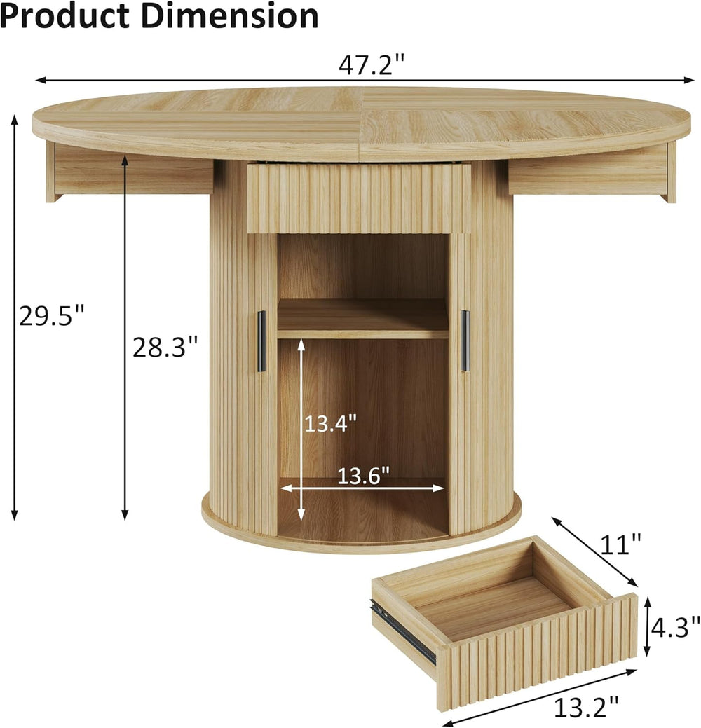 HUAHUU 47.2" Round Dining Table for 4-6, Modern Kitchen Table with 4 Dra...