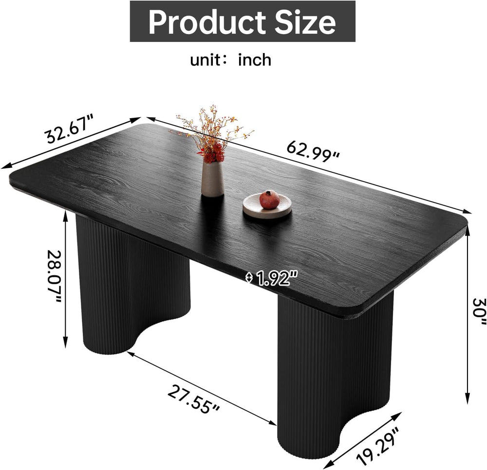 62.99" Modern Rectangular Dining Table for 4–6, Mid-Century Black Kitche...