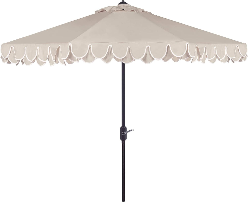SAFAVIEH Outdoor Valance Crank Patio Umbrella, 9 ft Beige/White PAT8006C