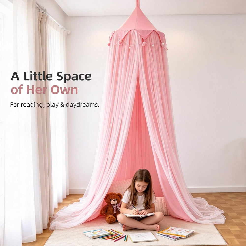 Princess Bed Canopy for Girls with Star Lights