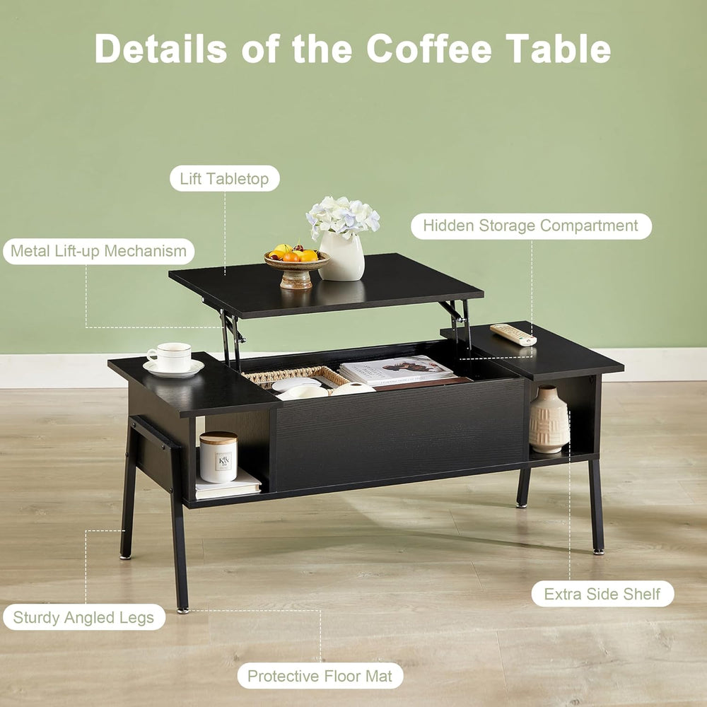 VECELO Wood Lift Top Coffee Table with Hidden Compartment and Storage Shelf f...