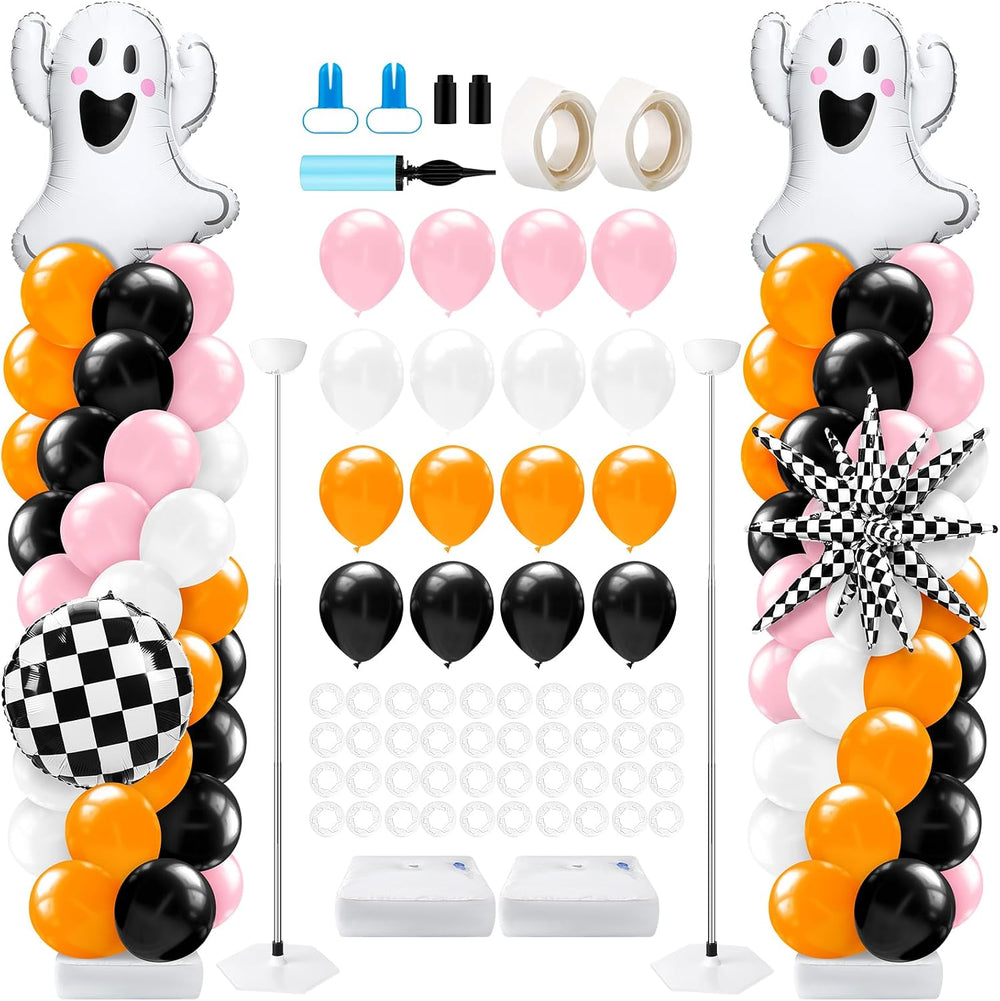 Kasyat 2 Sets Pink and Orange Halloween Balloon Arch Kit with Ghost Black Whi...