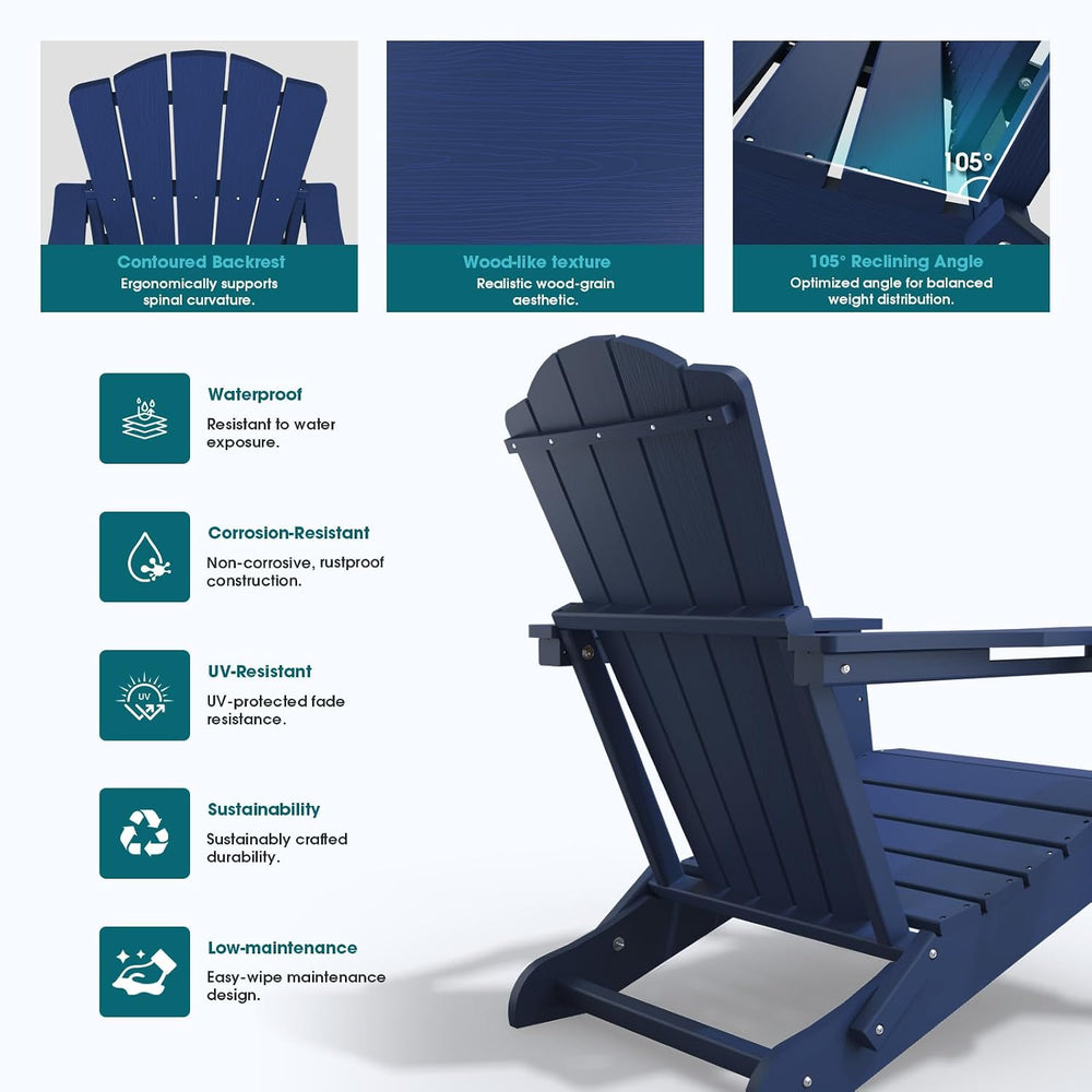 THOEOE Folding Adirondack Chair Set of 2, HDPE All-Weather Outdoor Chair
