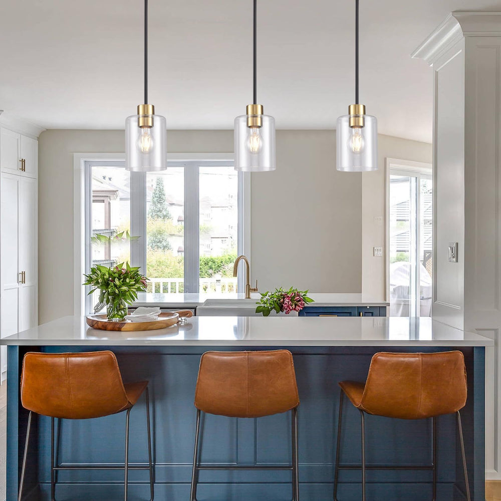 Modern 3 Pack Black Gold Pendant Lights for Kitchen Island, Brushed Brass Mod...
