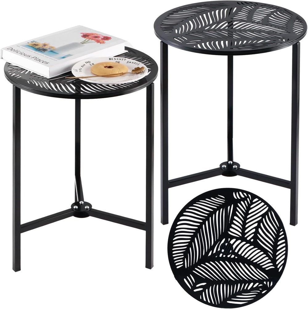 Party Zealot Set of 2 Small Round Metal Side Tables 13 Inches Black Outdoor E...