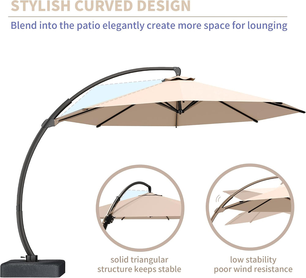 Kingdura 11ft Offset Cantilever Patio Umbrella with Base Included, Large Roun...
