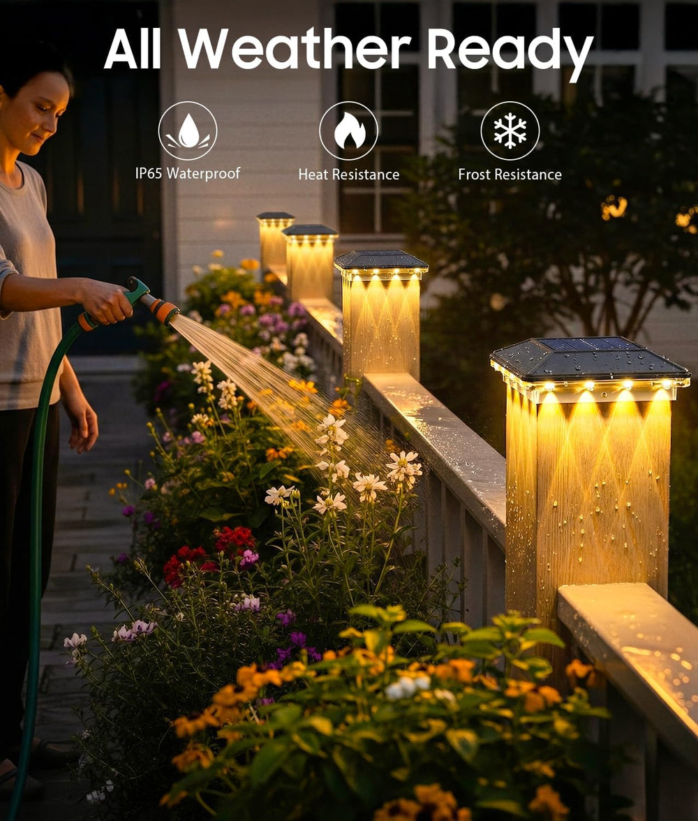 4x4 Solar Post Cap Lights 12 Pack, 3 Modes Fence Post Solar Lights
