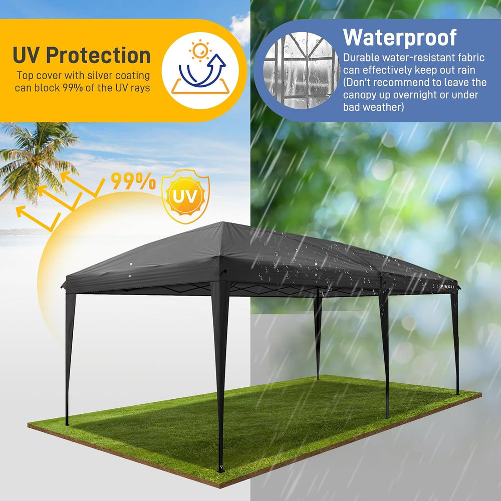 VINGLI 10'x20' Pop Up Canopy Tent with Carry Bag, Portable Instant Pa...