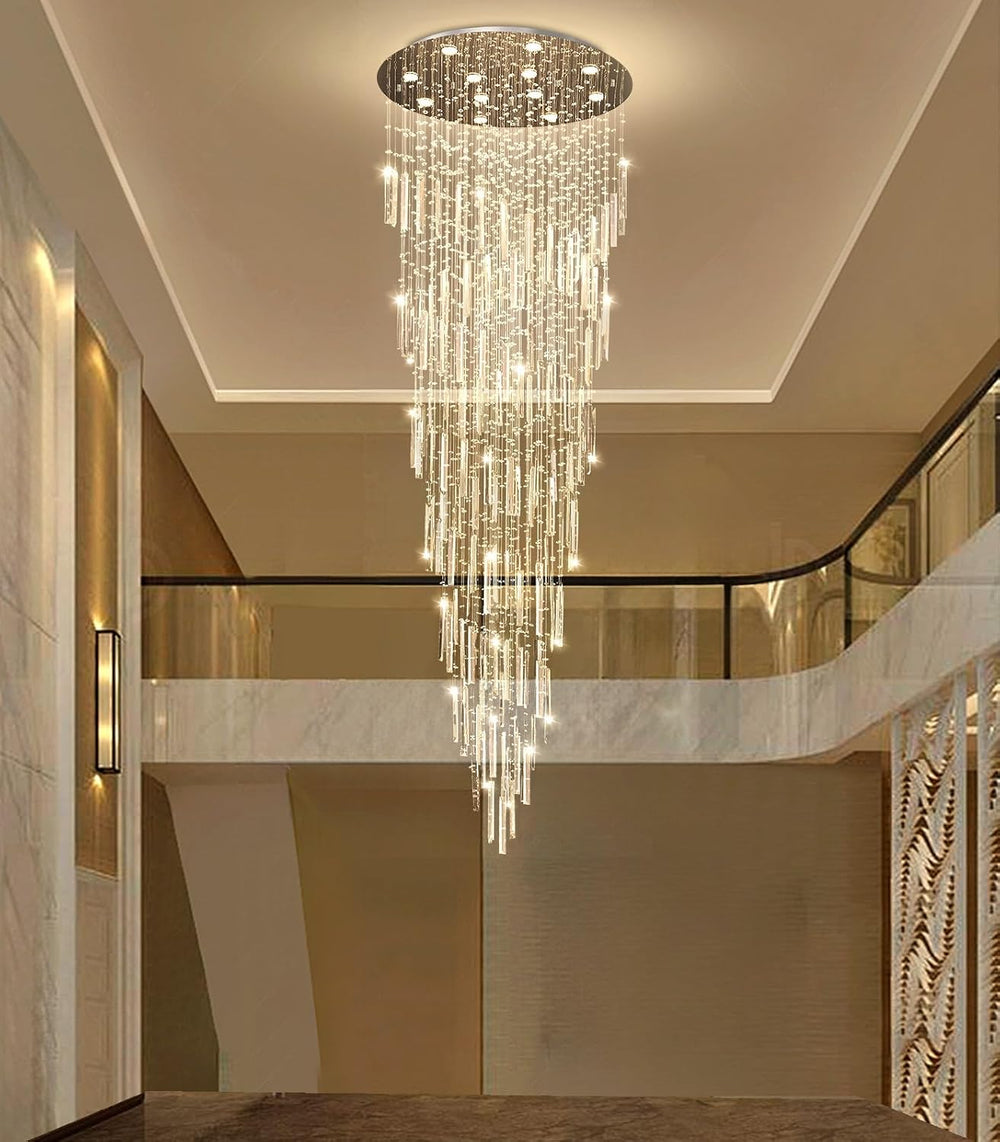 D32'' x H100'' Modern Crystal Chandelier High Ceiling Chandel...