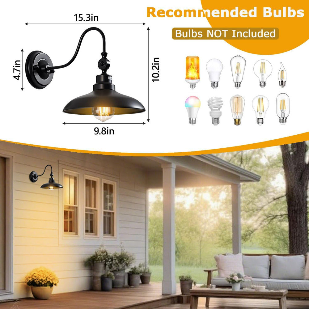 4-Pack Outdoor Wall Lights, Matte Black Farmhouse Gooseneck Barn Light 9.8 in...