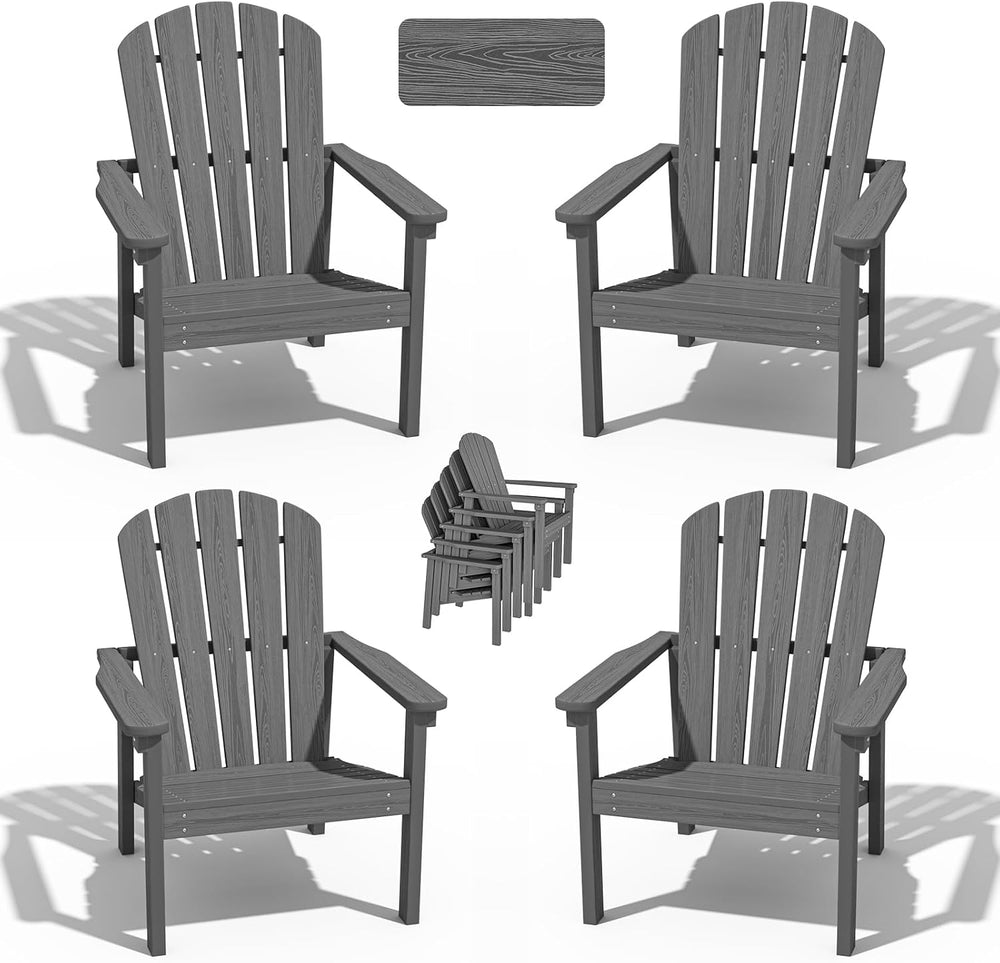 nevilywood Stackable Adirondack Chair, HDPE Outdoor Chair Set of 4, Grey