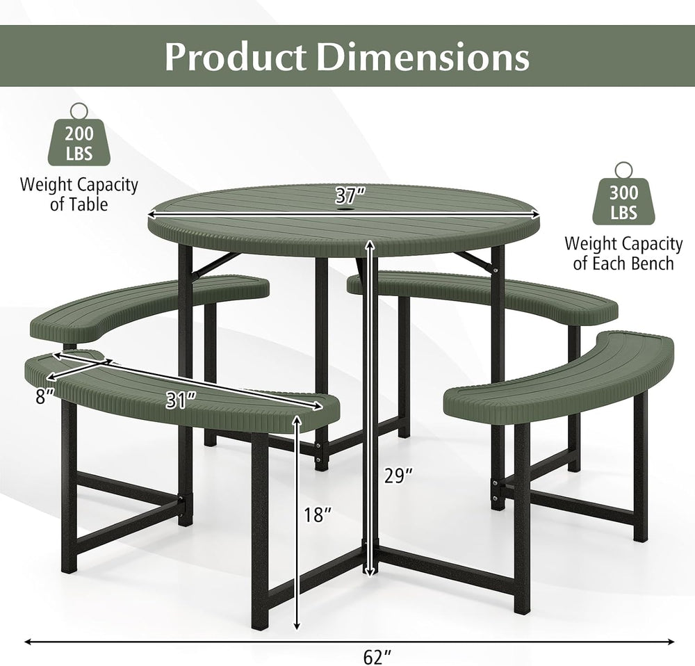 Giantex Picnic Table Bench Set for 4-8 Person, Round 37” Outdoor Dining Table...