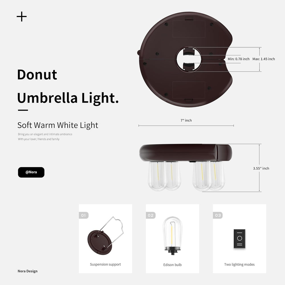 Patio 2 Packs Umbrella Light with LED Edison Bulbs, Battery Operation Cordles...