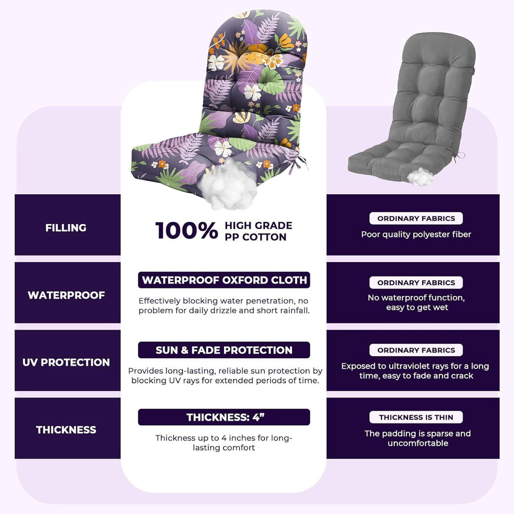2 Pack Adirondack Chair Cushion Waterproof Indoor Outdoor Rocking Chair Cushi...
