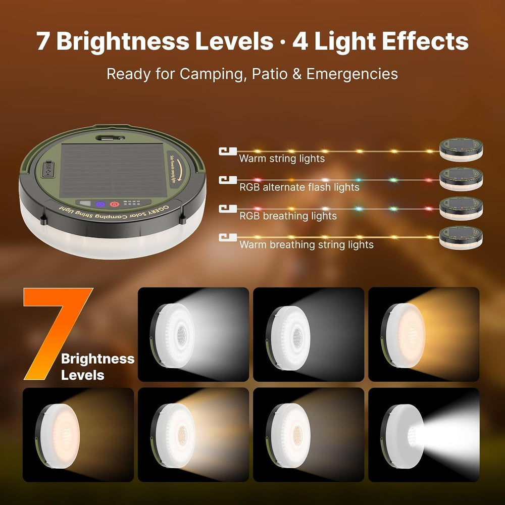 OGERY Solar Camping String Lights, 5400mAh/ 49.2FT/ 11 Modes Rechargeable