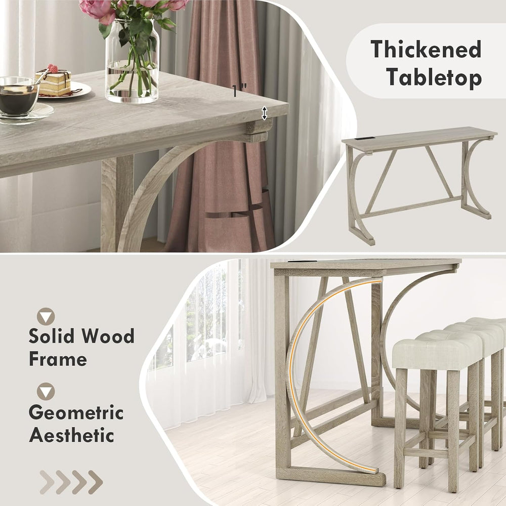 GIANTEX Small Dining Table Set - 4-Piece Bar Table and Chairs Set with Power ...