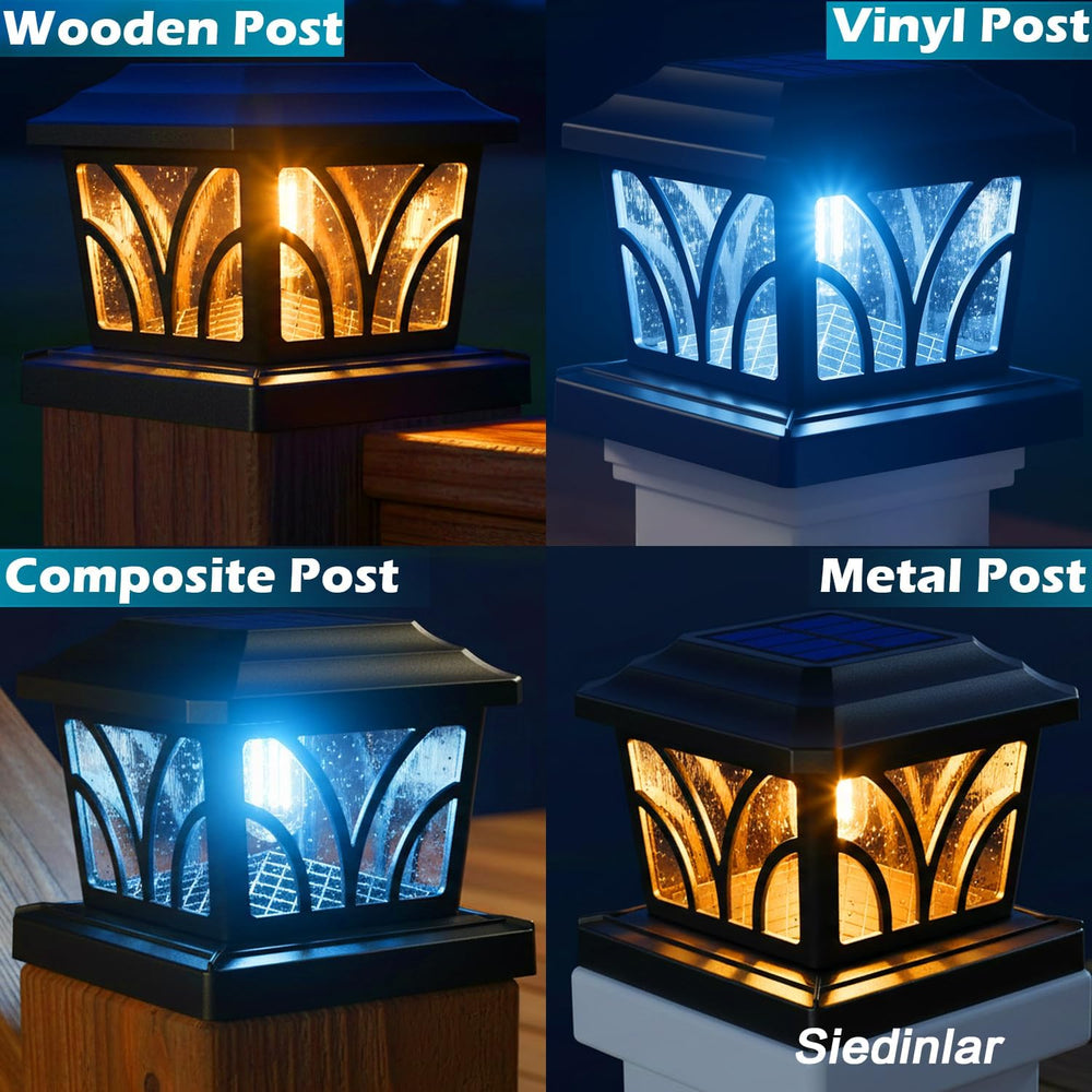 SIEDiNLAR Solar Post Cap Lights Outdoor Aluminum Glass 2 Modes 6 Pack Black