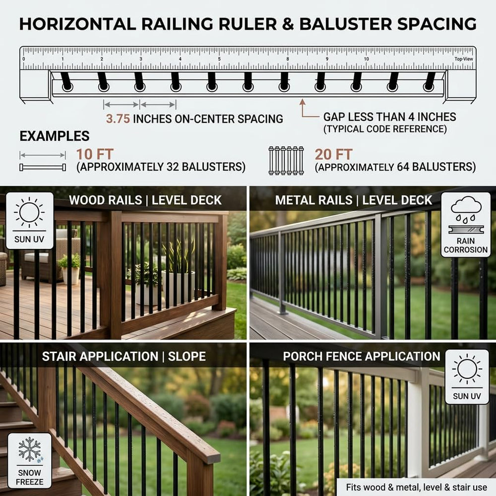 60 Pack 32" Black Square Deck Balusters, Aluminum Deck Spindles with Fla...