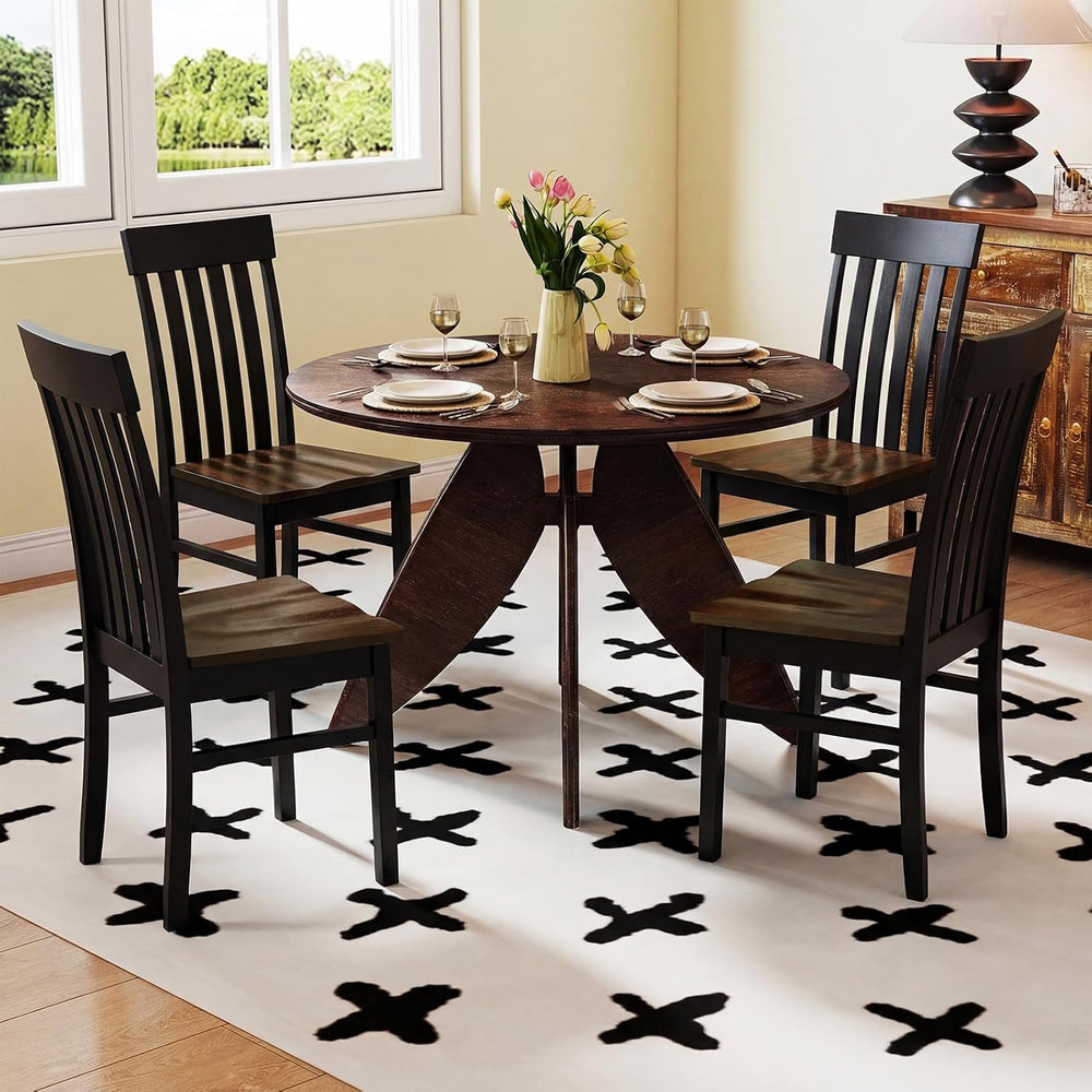 GIANTEX Wooden Dining Chairs Set of 4, Hollowed Backrest & Rubber Wood Seat