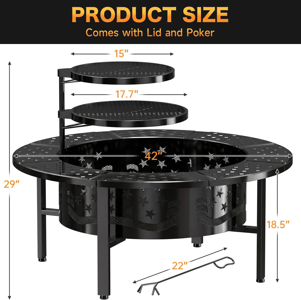 PrimeZone 42" Outdoor Wood Burning Fire Pit with 2 Adjustable Grills