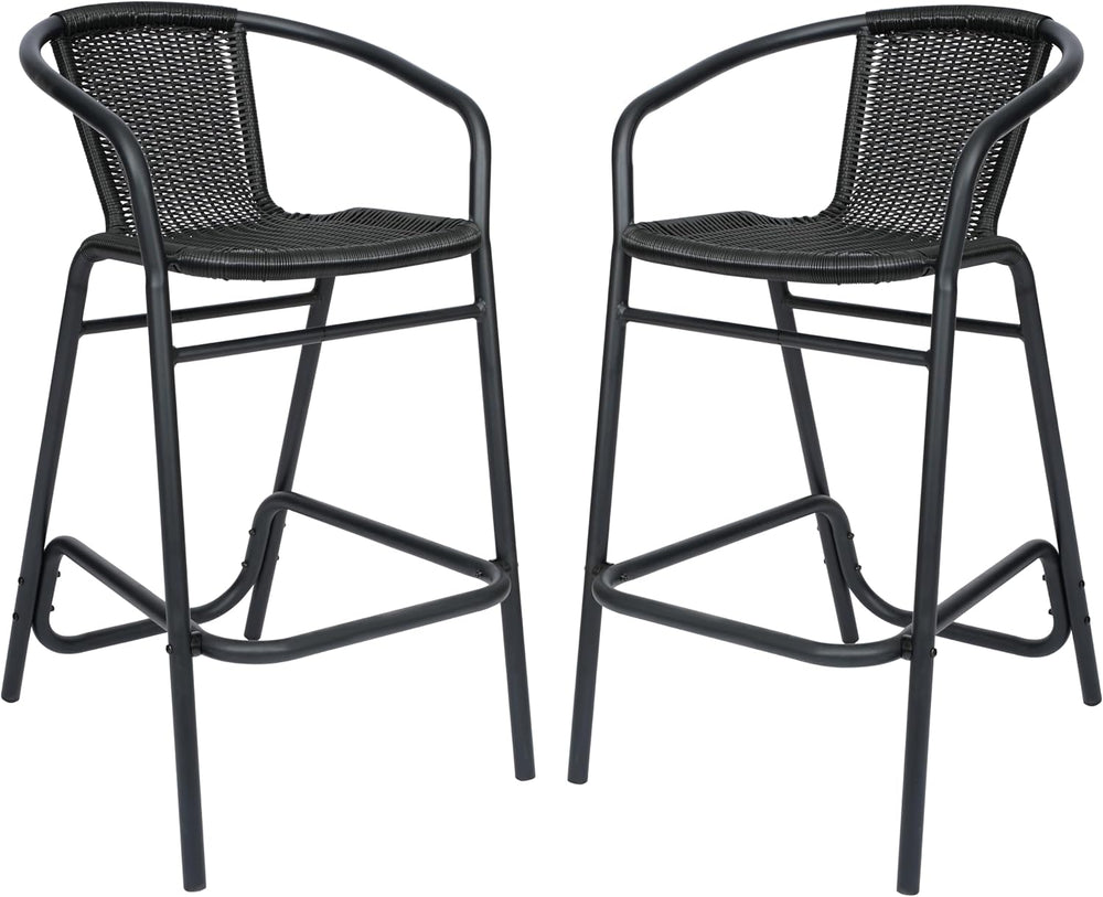 Flash Furniture PE Rattan Indoor/Outdoor Restaurant Barstool, Black, 2-Pack