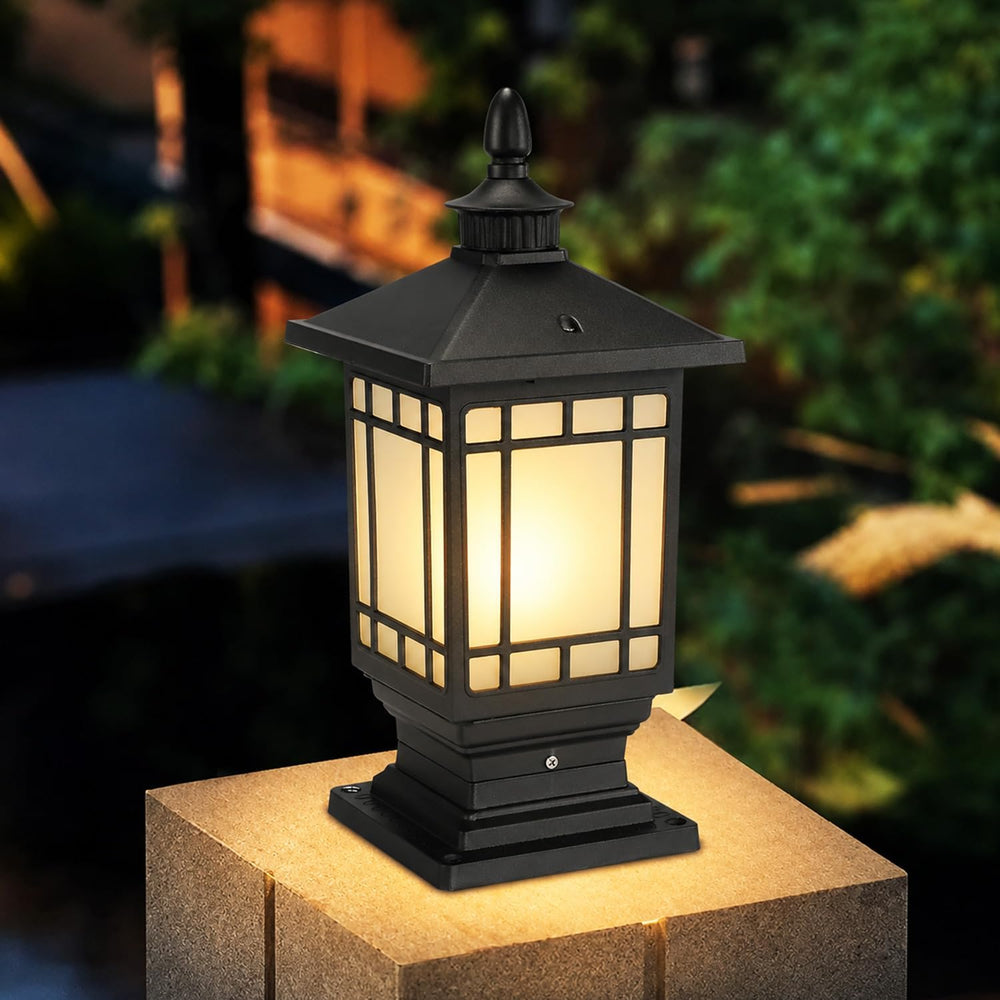 Outdoor Column Lights, Outdoor External Patio Landscape Glass Post Lantern E2...