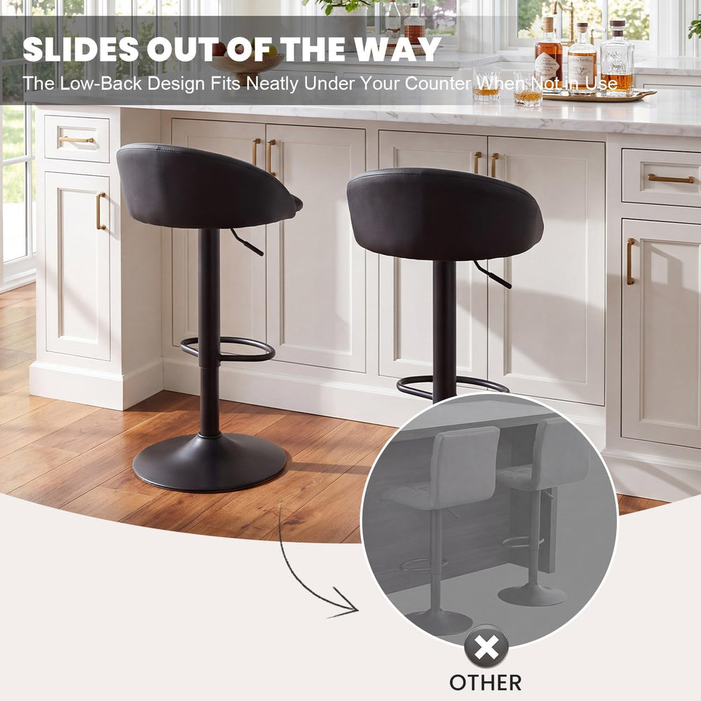 YOUNUOKE Black Bar Stools Set of 2 Modern Swivel Bar Stools