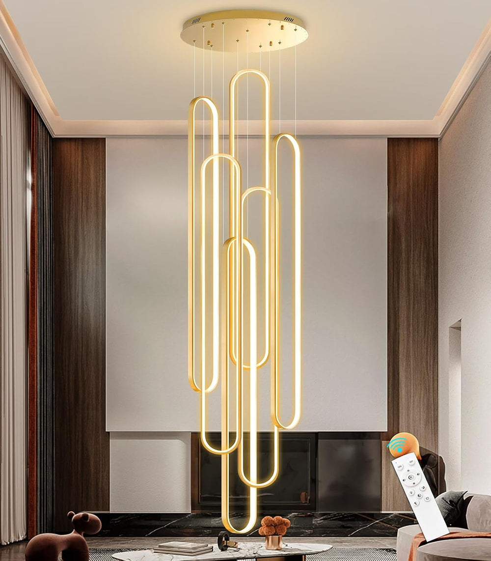 Modern Large Chandelier for Foyer LED Dimmable Black Chandeliers 6 Rings High...