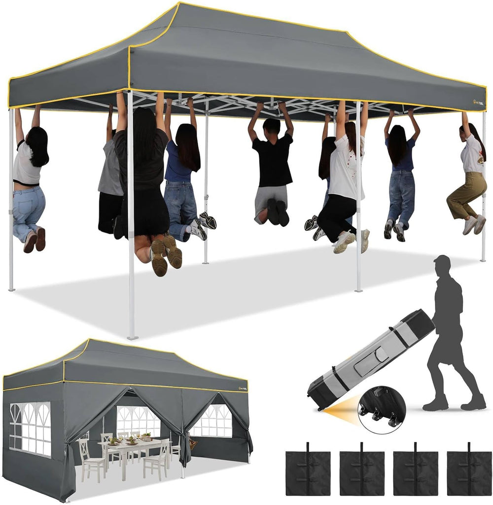 HOTEEL 10x20 Pop Up Canopy Tent, Upgraded Thickened Hexagonal Legs, Gray