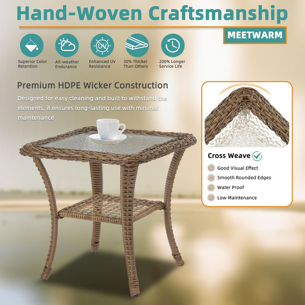 MEETWARM Wicker Outdoor Side Table, All-Weather Patio Rattan Side Table with ...