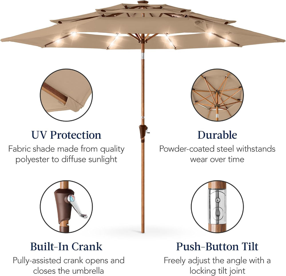 Best Choice Products 10ft 3-Tier Solar Patio Market Umbrella, Outdoor Sun Sha...
